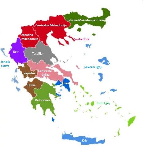 REGIJE U GRČKOJ MAPA